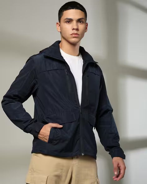 Men Regular Fit Zip-Front Hooded Jacket
