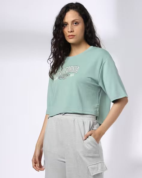 Women Typographic Print Boxy Fit Top