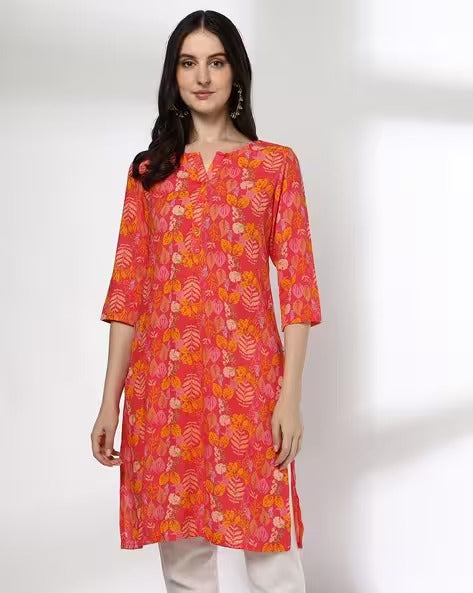Women Leaf Print Straight Kurta