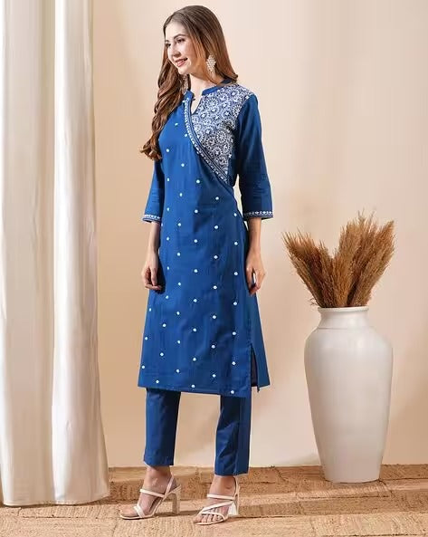 Women Embroidered Straight Kurta Set