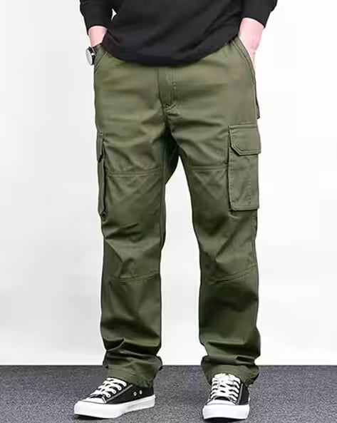 Men Relaxed Fit Flat-Front Cargo Pants