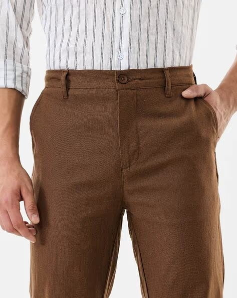 Men Textured Slim Fit Trousers
