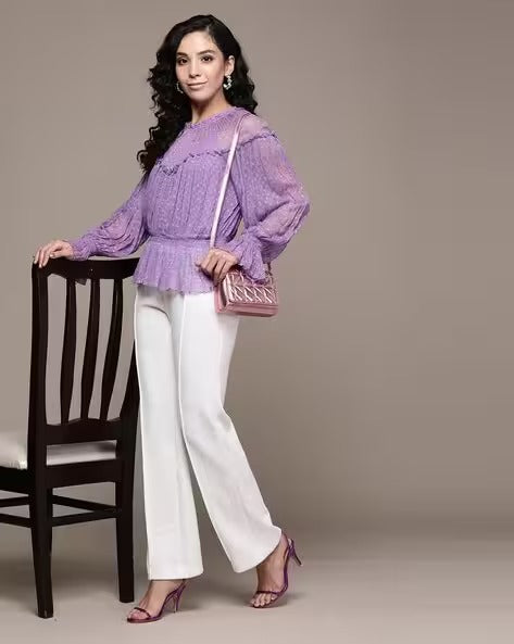 Relaxed Fit Swiss-Dot Peplum Top with Camisole