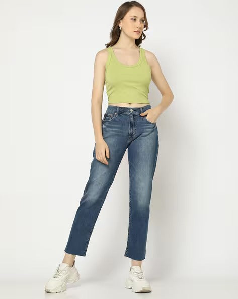 Women Mid-Wash Girlfriend Fit Jeans