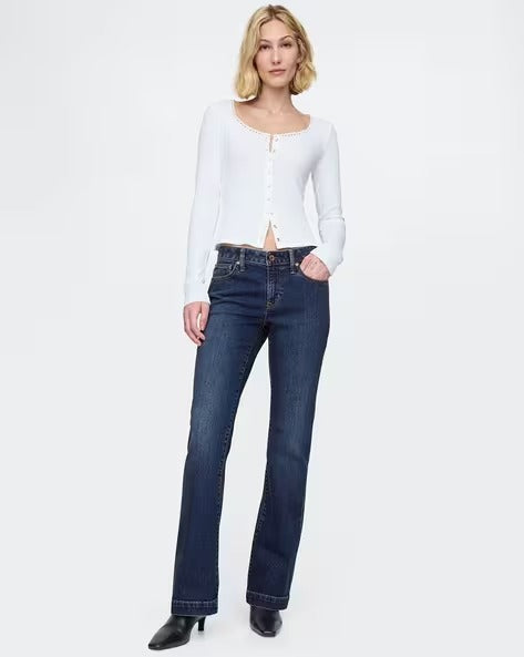 Lightly Washed Mid Rise Stretchable Flared Jeans