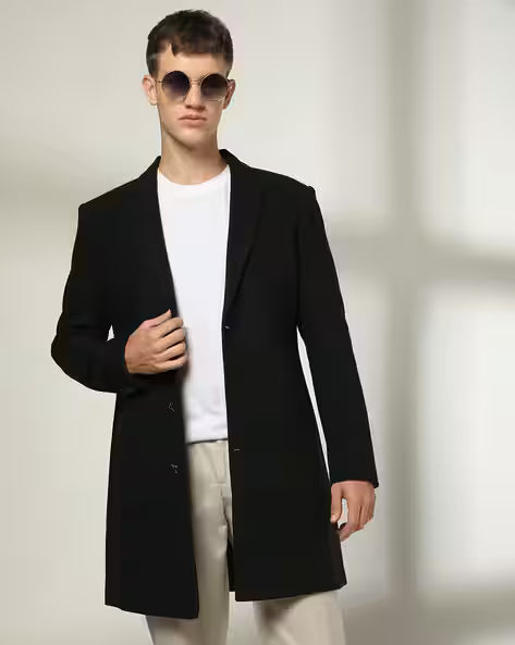Men Slim Fit Longline Coat