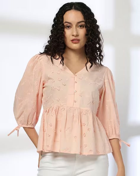 Women Embroidered Relaxed Fit Peplum Top