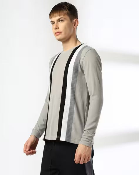 Men Striped Regular Fit Crew-Neck T-Shirt