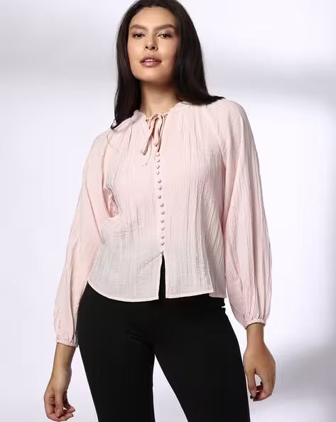 Women Relaxed Fit Top with Balloon Sleeves