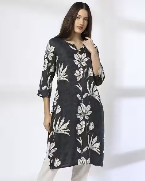 Women Leaf Print Straight Kurta