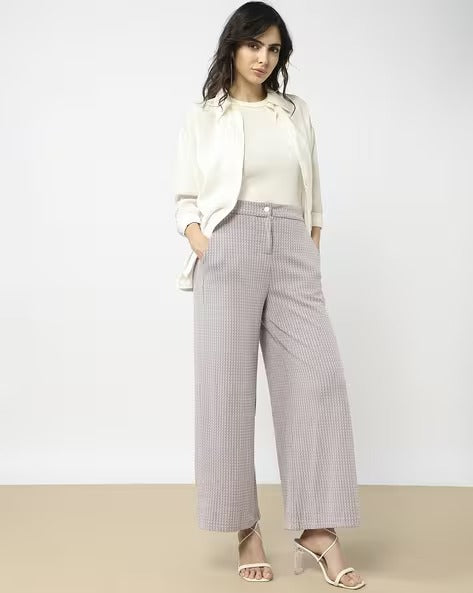 Work High Rise Checked Full Length Relaxed Fit Trousers