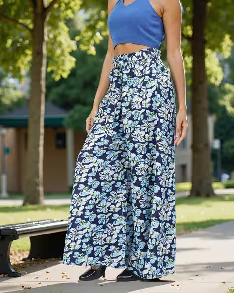 Full Length High Rise Floral Print Flared Fit Palazzo
