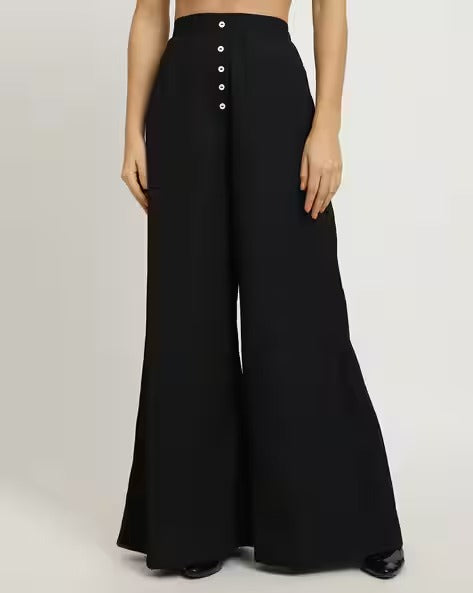 High Rise Button Detail Palazzo with Pockets
