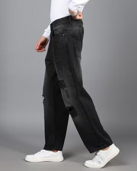 Shein Full Length Low Rise Distressed Wide Jeans