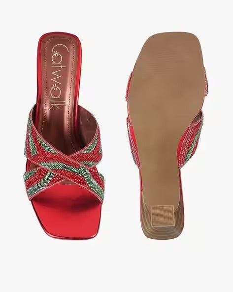 Women Embellished Kitten-Heeled Sandals