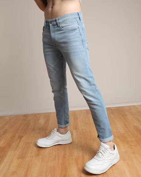 Washed Distressed Slim Fit Jeans