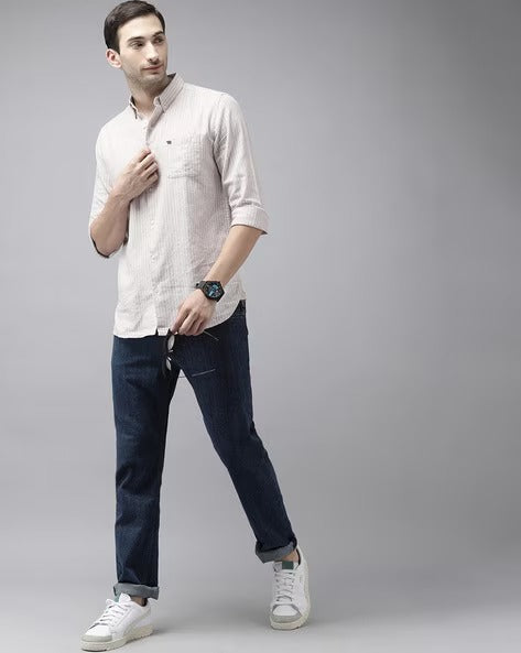 Men Striped Slim Fit Linen Shirt
