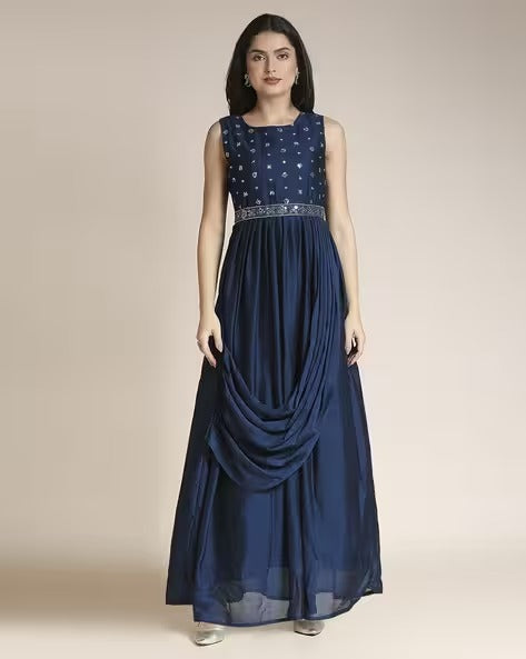 Embroidered Gown Dress with Jacket