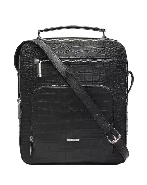 Men Croc Embossed Crossbody Bag with Detachable Strap