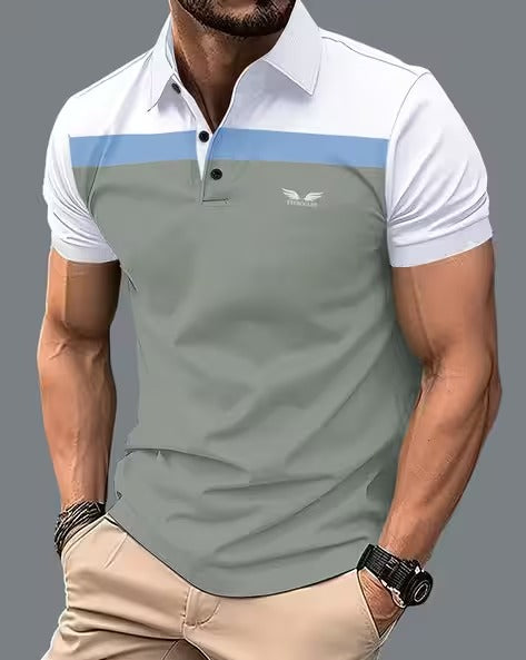 Men Colourblock Regular Fit Polo T-Shirt