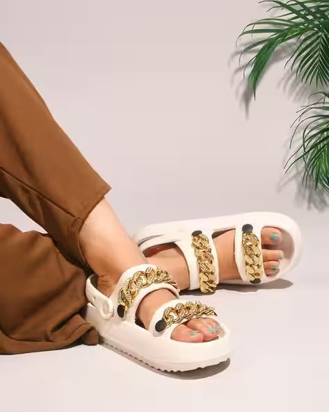 Women Embellished Strap Slingback Platform Sandals