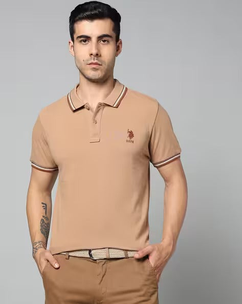 Men Slim Fit Polo T-Shirt with Logo Embroidery