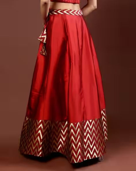 Women Geometric Woven Flared Skirt with Drawstring Waist