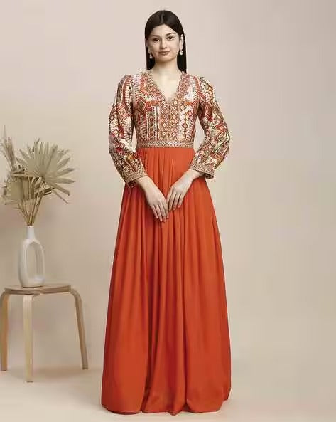 Women Embellished Gown Dress with V-Neck