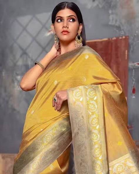 Women Tussar Silk Zari Woven Saree with Tassels