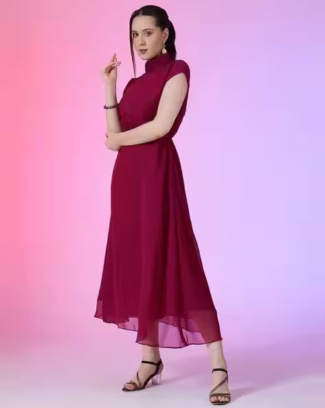 Women Gown Dress with Bow Accent
