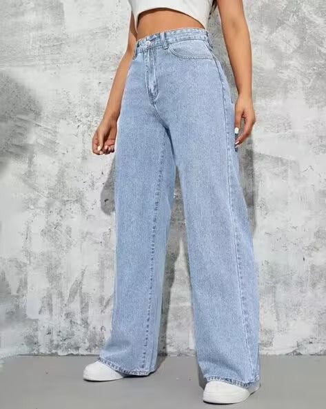 Women Heavily Washed Relaxed Jeans