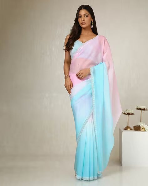 Women Tissue Silk Saree with Contrast Border