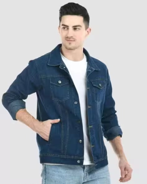 Men Regular Fit Denim Jacket with Flap Pockets