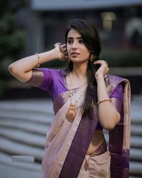 Women Banarasi Silk Saree with Contrast Border