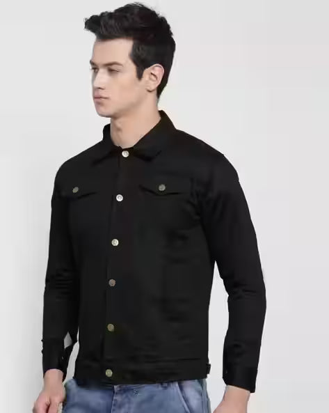 Men Regular Fit Denim Jacket with Flap Pockets