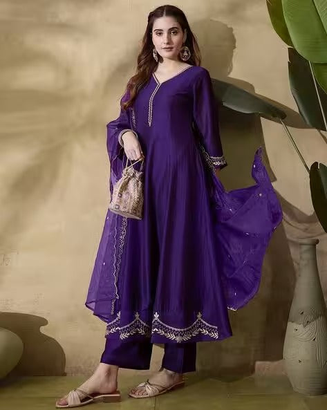 Women Embroidered Flared Kurta Set