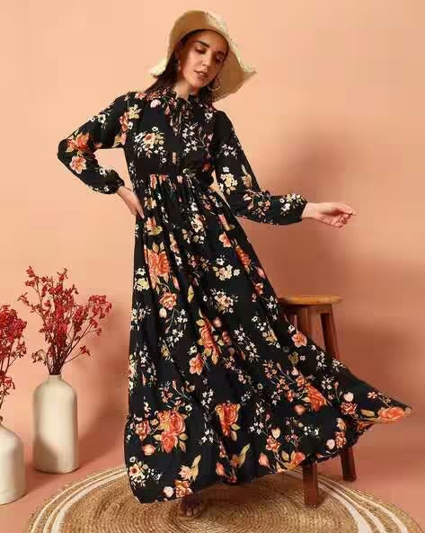 Women Floral Print Tiered Dress