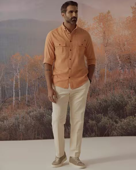 Men Regular Fit Pocket Detail Cotton Shirt