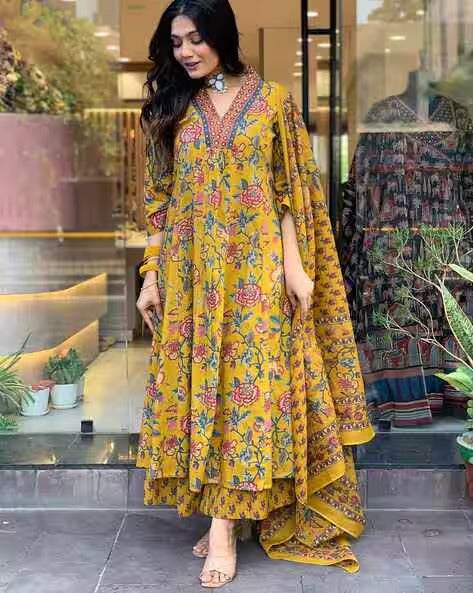 Women Floral Print Anarkali Kurta Suit Set