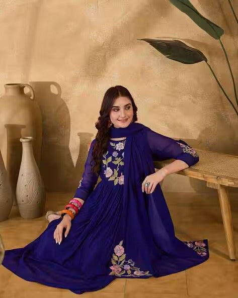 Women Embroidered Flared Kurta Set