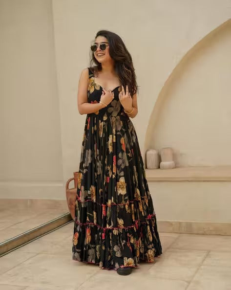 Women Floral Printed Gown Dress
