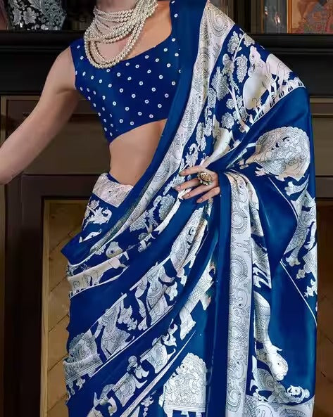 Women Kalamkari Design Crepe Ethnic Motif Saree