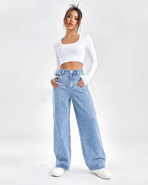 Women Lightly Washed Flared Jeans