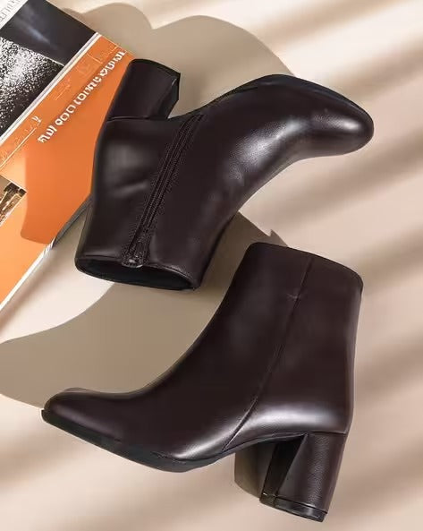 Women Ankle-Length Boots with Zip Closure
