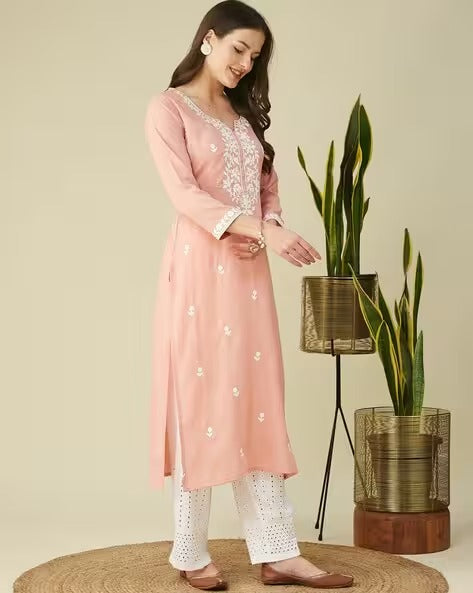 Women Embroidered Straight Kurta