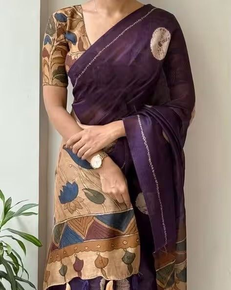 Women Linen Saree with Embellished Border